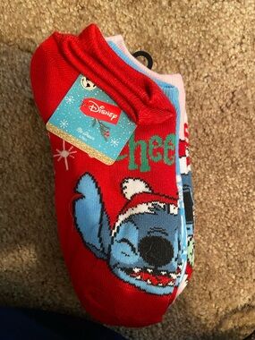 Disney Stitch Holiday No-Show Socks - Red, Blue & Green